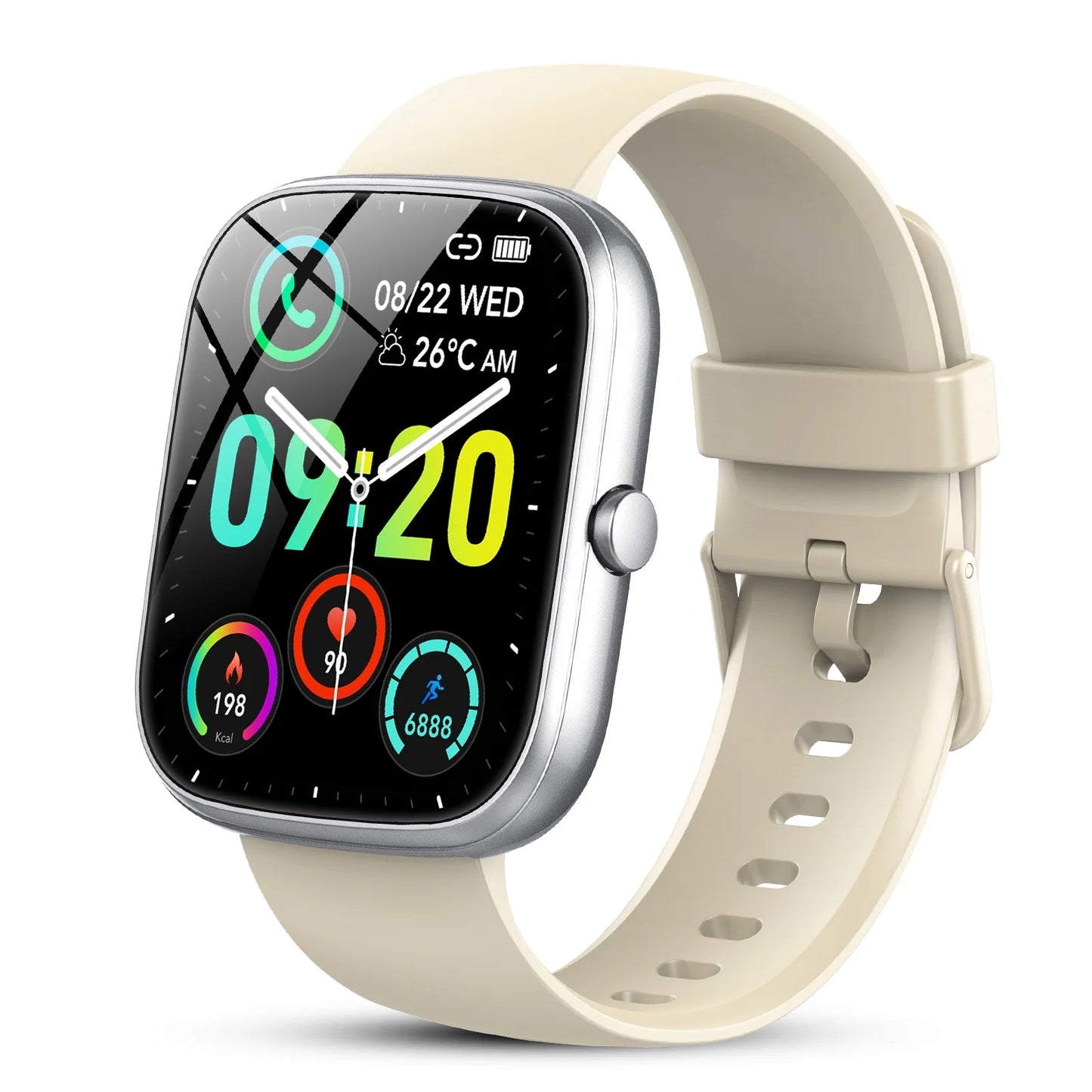 Smart Watch Fits for Android and Iphone, IP68 Waterproof Smartwatch for Women Men 100+ Sports Modes 1.91-Inch Fitness Tracker, Smart Watch with Bluetooth Call(Answer/Make Calls), for Gift White