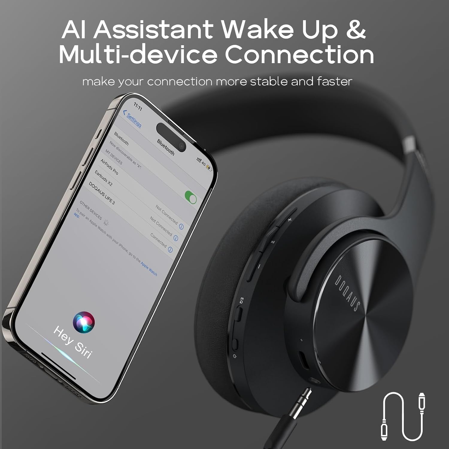 Bluetooth Headphones over Ear, 90H Playtime Wireless, 3 EQ Modes, Hifi Audio & Deep Bass, ENC Noise Isolating Mic, Soft Earpads for Phone/Pc