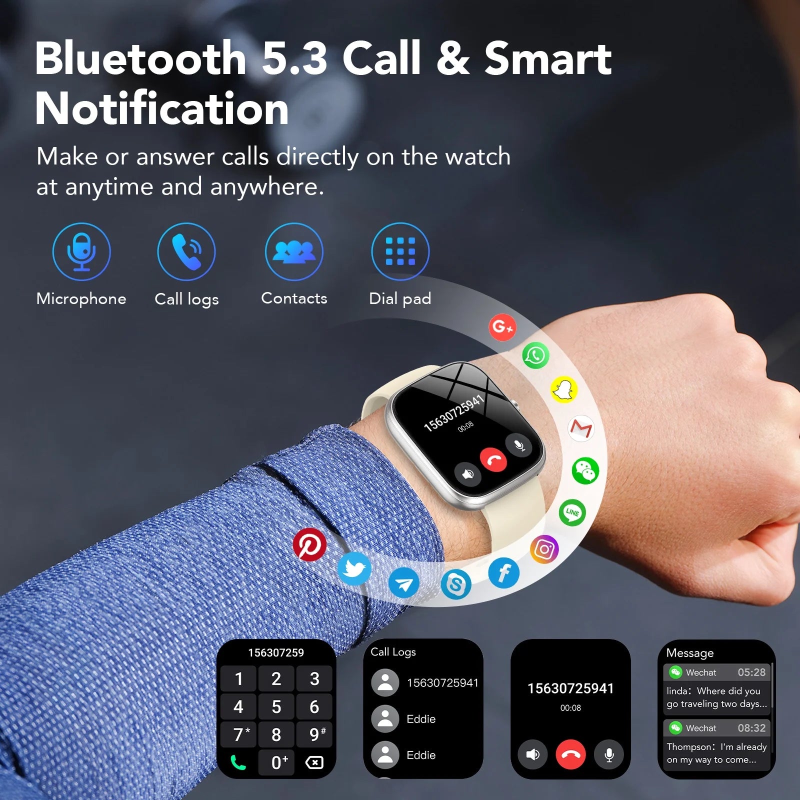 Smart Watch Fits for Android and Iphone, IP68 Waterproof Smartwatch for Women Men 100+ Sports Modes 1.91-Inch Fitness Tracker, Smart Watch with Bluetooth Call(Answer/Make Calls), for Gift White