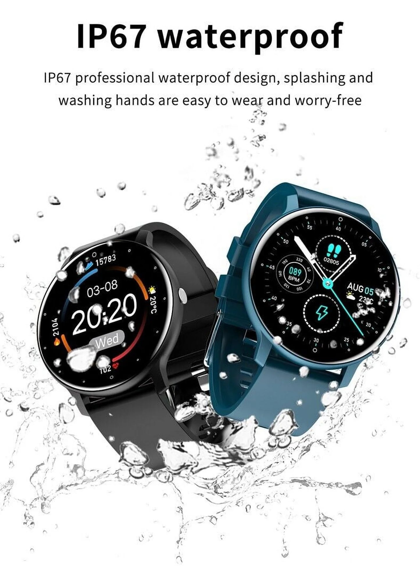 For Samsung Galaxy A51 5G Smart Watch, Fitness Tracker Watches for Men Women, IP67 Waterproof HD Touch Screen Sports, Activity Tracker with Sleep/Heart Rate Monitor - Black