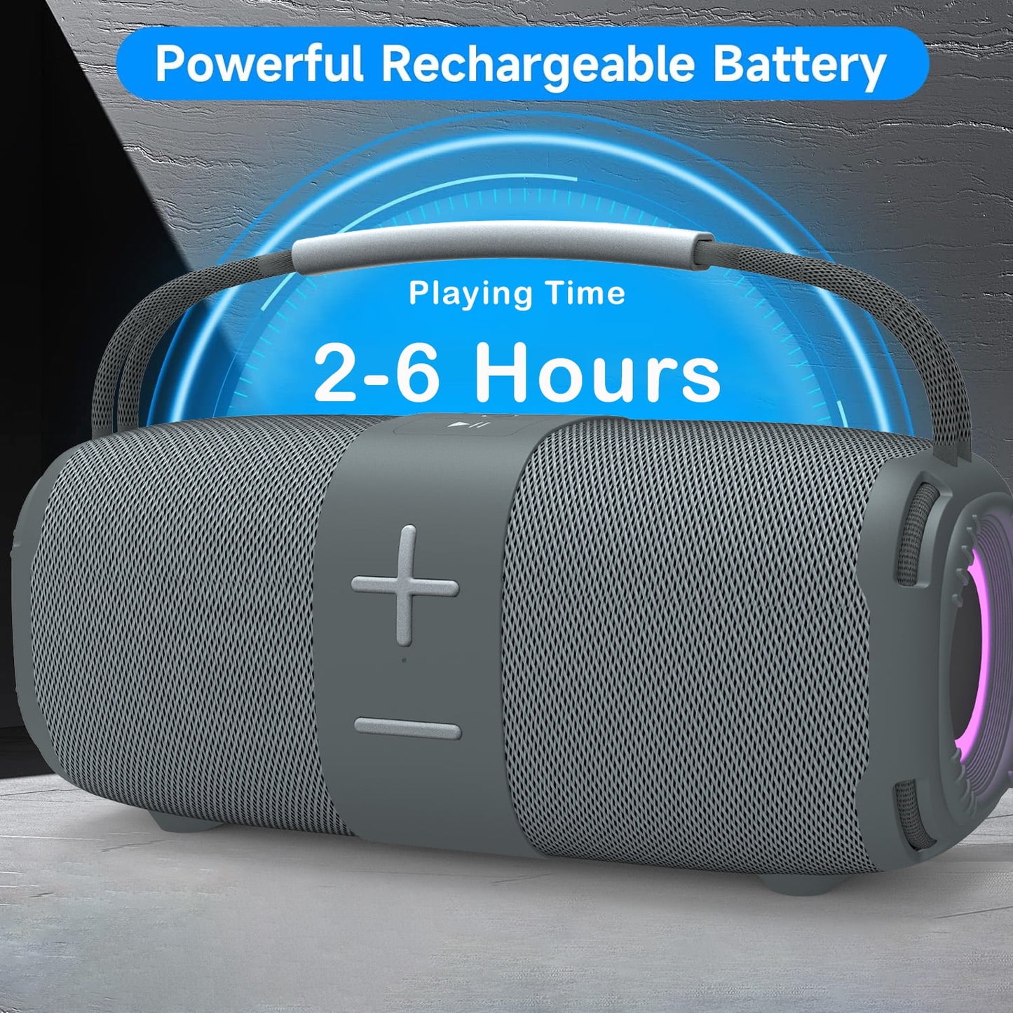 Portable Bluetooth 5.3 Speaker,Wireless Speaker with Dynamic LED Lights and Powerful 360° Sound,Tws Pairing,Outdoor Music Party Show,Gray