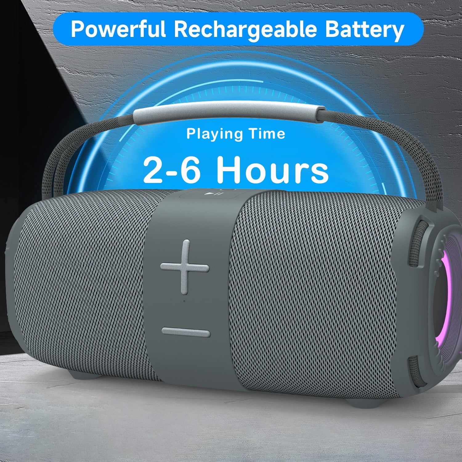 Portable Bluetooth 5.3 Speaker,Wireless Speaker with Dynamic LED Lights and Powerful 360° Sound,Tws Pairing,Outdoor Music Party Show,Gray