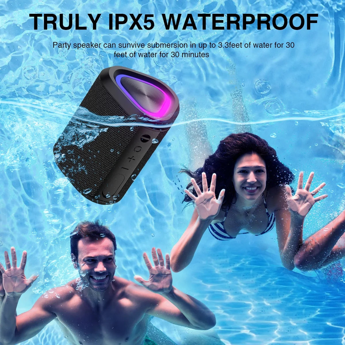 Outdoor Indoor Bluetooth Speaker, 24H Playtime Portable Home Wireless Bluetooth 5.0 Speaker with Stereo Bass, up to 100 Ft Bluetooth Range, IPX7 Waterproof Mini Bluetooth Speaker